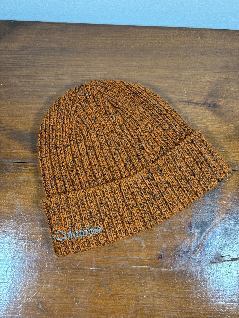 Columbia Men's Unisex Rib-Knit Beanie Winter Hat in Burnt Orange / Brown One Sz